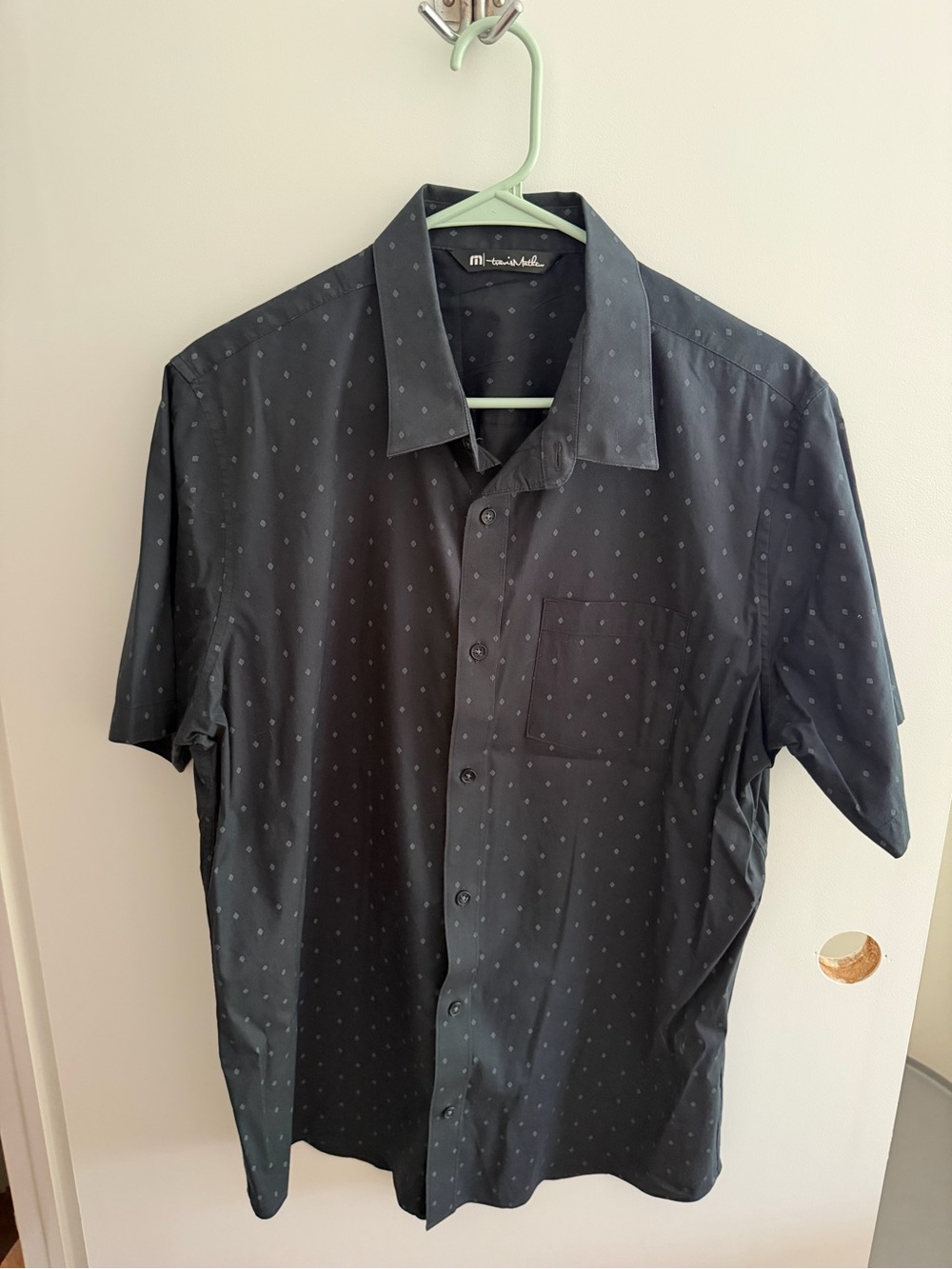 Travis Mathew Black Short-Sleeve Button-Down Shirt with Micro Dot Print